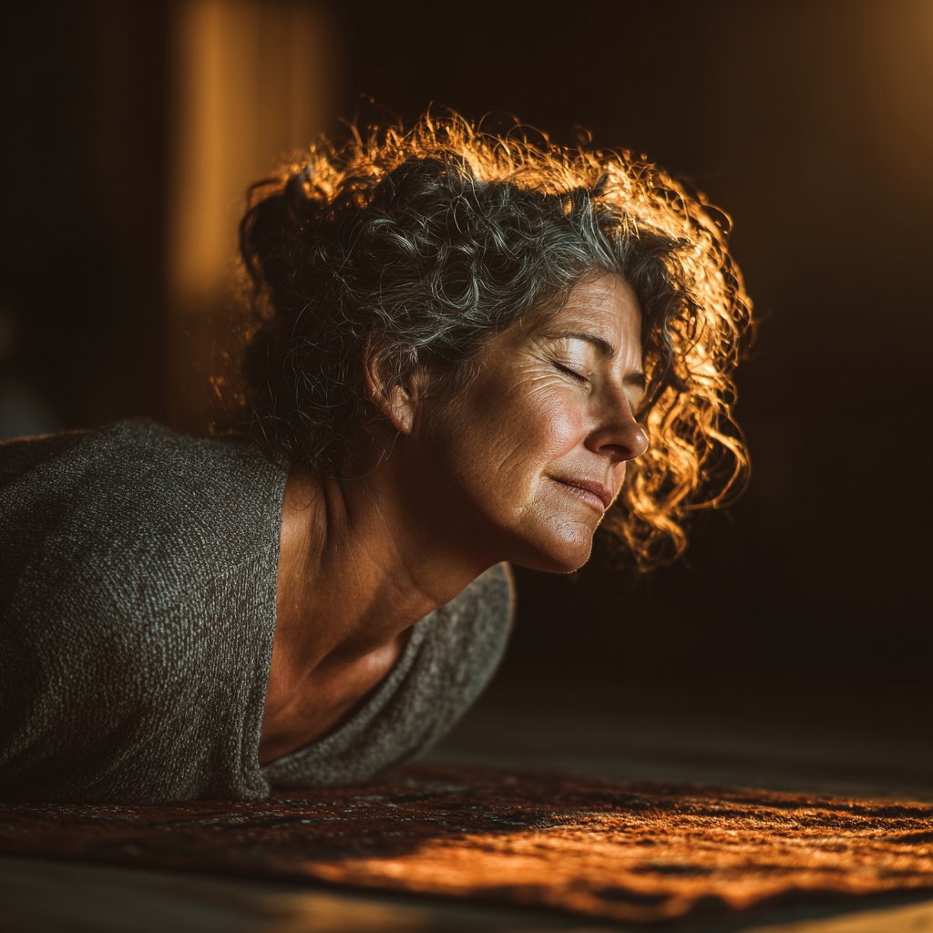 Группа людей зрелого возраста занимается йогой